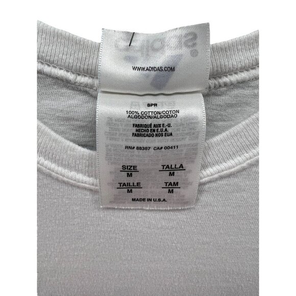 Vintage Adidas Medium White Crop T-Shirt With Blue Logo Graphic & Iconic Brandin - Picture 4 of 9